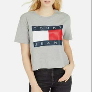 Tommy Hilfiger jeans flag logo cropped grey t shirt size L